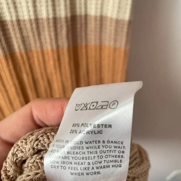 Peppermayo Scoop Neck Long Sleeve Crochet Maxi Dress Striped Neutral Size M/L - Picture 8 of 8